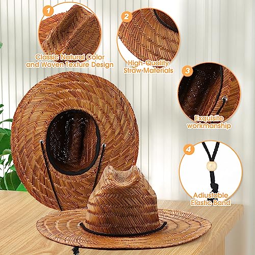 3 Pcs Men's Classic Straw Hat Summer Sun Beach Hat Wide Brim Sun Outdoor Hats for Men and Women - color: Brown