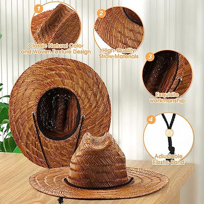 3 Pcs Men's Classic Straw Hat Summer Sun Beach Hat Wide Brim Sun Outdoor Hats for Men and Women - color: Brown