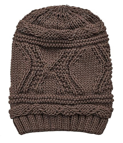 Lilax Knit Slouchy Oversized Soft Warm Winter Beanie Hat - color: Brown
