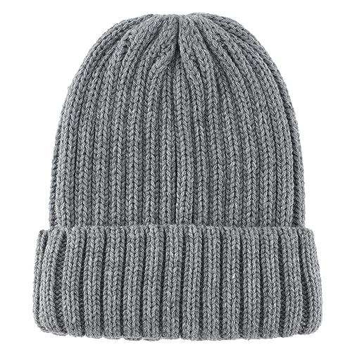 Connectyle Women's Rib Knit Cuffed Beanie Hat Stretch Acrylic Winter Hat Thick Warm Snow Ski Cap - color: Light Grey