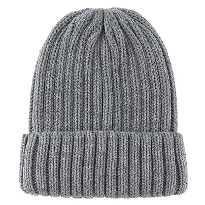 Connectyle Women's Rib Knit Cuffed Beanie Hat Stretch Acrylic Winter Hat Thick Warm Snow Ski Cap - color: Light Grey