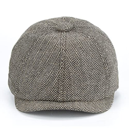 Men's 8 Panel Newsboy-Cap Cotton Gatsby Ivy Golf Adjustable-Flat- Caps Driving-Hat - color: Brown