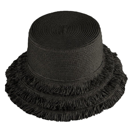 Panama Jack Women's Sun Hats - Paper Braid Straw, Assorted Styles - color: Black Bucket Hat