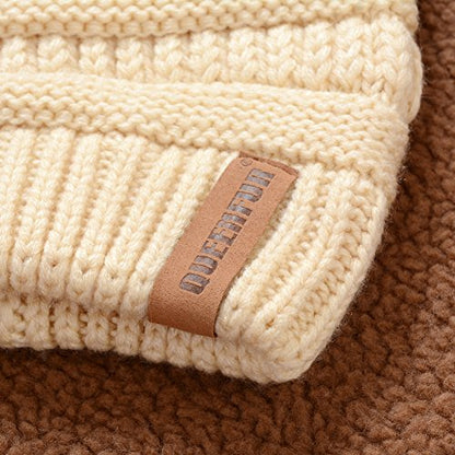 Women Knit Slouchy Beanie Chunky Baggy Hat with Faux Fur Pompom Winter Soft Warm Ski Cap - color: A4-white 2