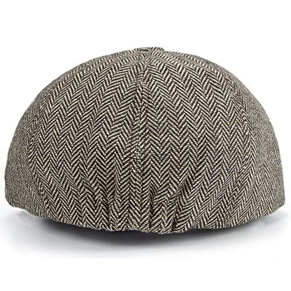 Men's 8 Panel Newsboy-Cap Cotton Gatsby Ivy Golf Adjustable-Flat- Caps Driving-Hat - color: Brown