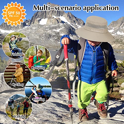 Kids Sun Hat UPF 50+ Safari Bucket Hat for Boys Girls - color: 2 Pack Dark Grey & Army Green, size: Medium