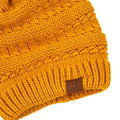 C.C Hatsandscarf Exclusives Unisex Solid Ribbed Beanie with Pom (HAT-43) - color: A Mustard-tilted Stitch