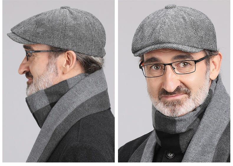 Men's 8 Panel Newsboy-Cap Cotton Gatsby Ivy Golf Adjustable-Flat- Caps Driving-Hat - color: Grey