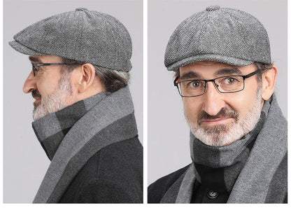 Men's 8 Panel Newsboy-Cap Cotton Gatsby Ivy Golf Adjustable-Flat- Caps Driving-Hat - color: Grey