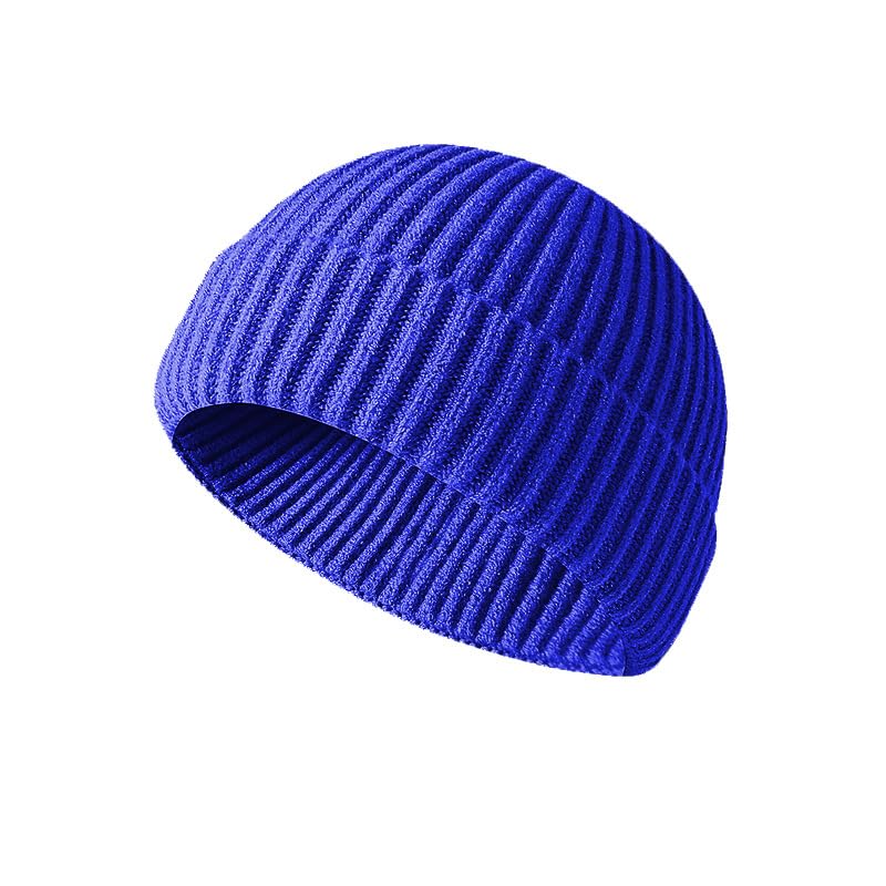 Fisherman Beanie for Men Knit Trawler Beanie Short Cuffed Watch Cap for Men Women - color: Blue