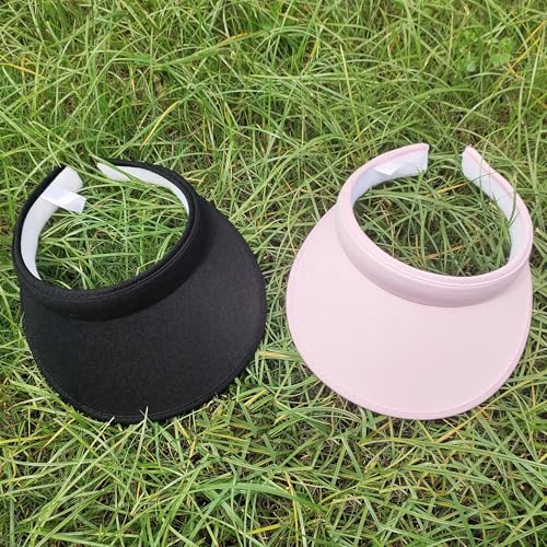 2 Pack Sun Visor Hats Women Men Clip On Wide Brim Visors Hat Outdoor Sports Golf Beach Travel Tennis Caps - color: Black+light Pink
