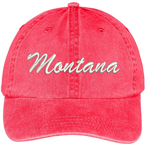 Trendy Apparel Shop Montana State Embroidered Low Profile Adjustable Cotton Cap - color: Red