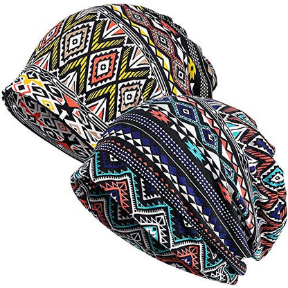 XYIYI Womens Chemo Headwear Hats Cotton Slouchy Beanie Cap Scarf - color: 2pcs Geometry-j