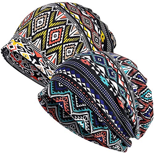 XYIYI Womens Chemo Headwear Hats Cotton Slouchy Beanie Cap Scarf - color: 2pcs Geometry-j