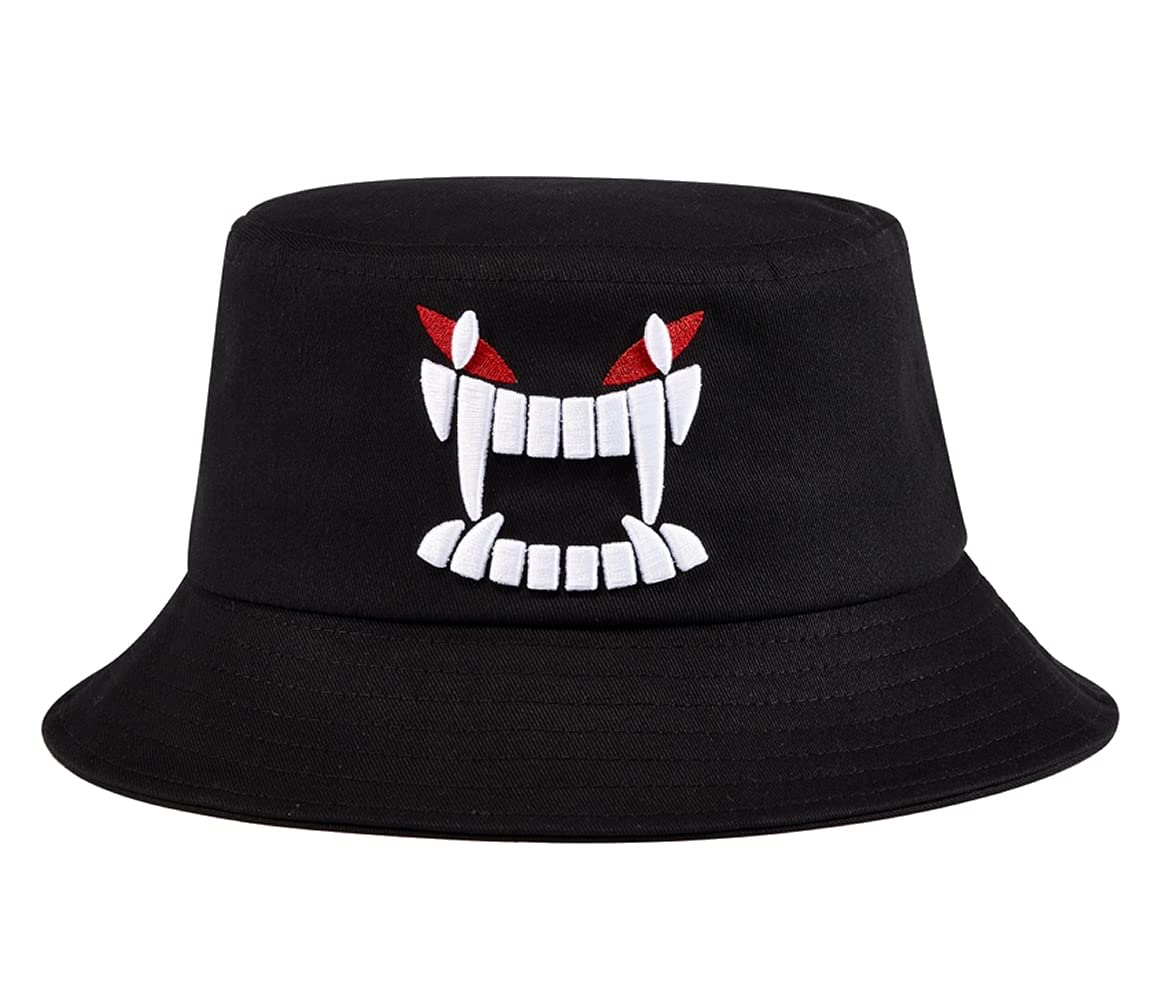 Quanhaigou Bucket Hats Unisex Sun Summer Travel Beach Fishing Cap for Men Women Teens - color: Black Teeth