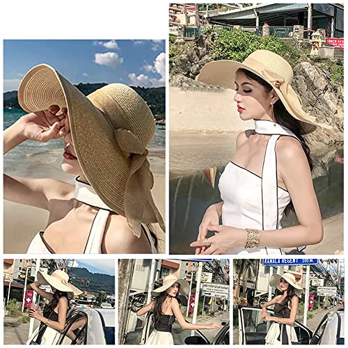 FSIGOM Women's Folable Floppy Hat,Wide Brim Sun Protection Straw Hat, Summer UV Protection Beach Cap - color: C1-f-beige, size: Large