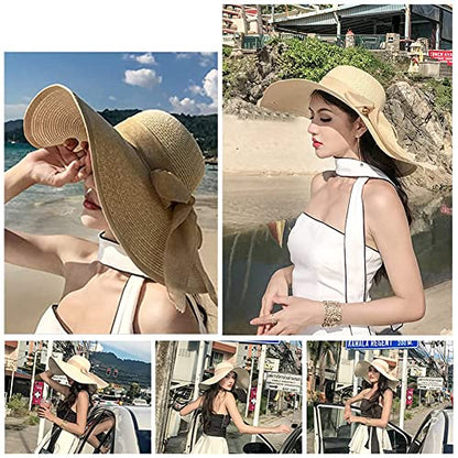 FSIGOM Women's Folable Floppy Hat,Wide Brim Sun Protection Straw Hat, Summer UV Protection Beach Cap - color: C1-f-beige, size: Medium