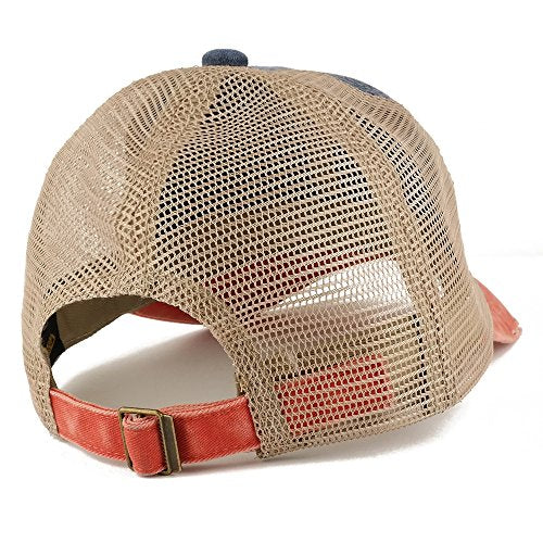Trendy Apparel Shop Pigment Dyed Front Mesh Back Frayed Bill Trucker Cap - color: Navy Orange