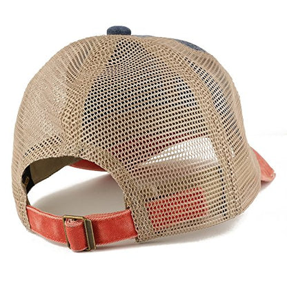 Trendy Apparel Shop Pigment Dyed Front Mesh Back Frayed Bill Trucker Cap - color: Navy Orange