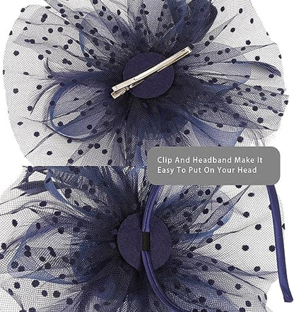 Fascinators Hat for Women Tea Party Headband Kentucky Derby Wedding Flower Cocktail Mesh Feathers Hair Clip - color: 1-a-black