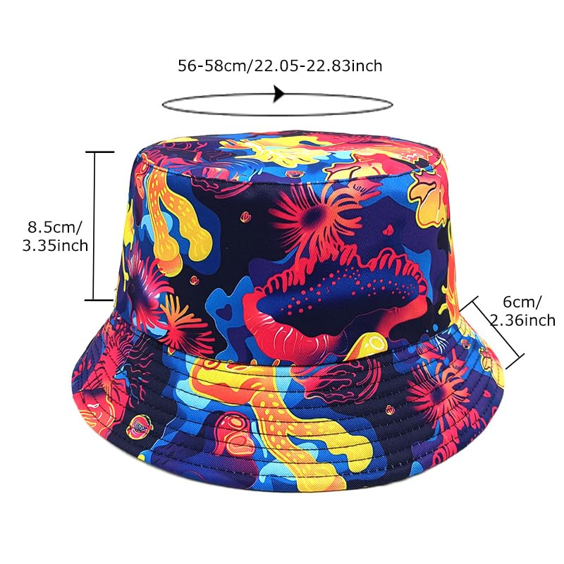 Printed Bucket Hat - Reversible Packable Summer Travel Beach Sun Cap for Men Women Teens - color: Colorful Abstract