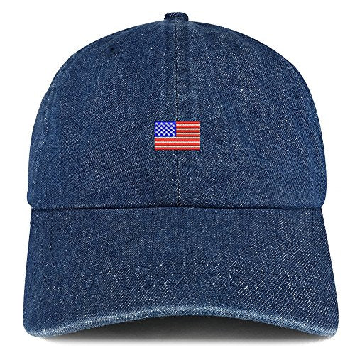 Trendy Apparel Shop US American Flag Small Embroidered 100% Cotton Denim Cap Dad Hat - color: Dark Blue