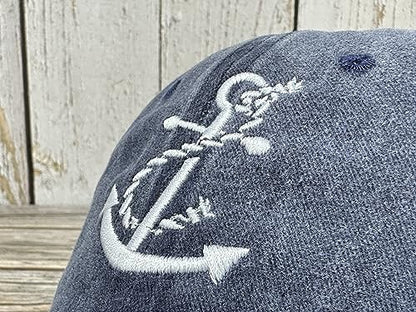Embroidered Baseball Caps for Men and Women - color: Anchor (Washed Navy Blue)