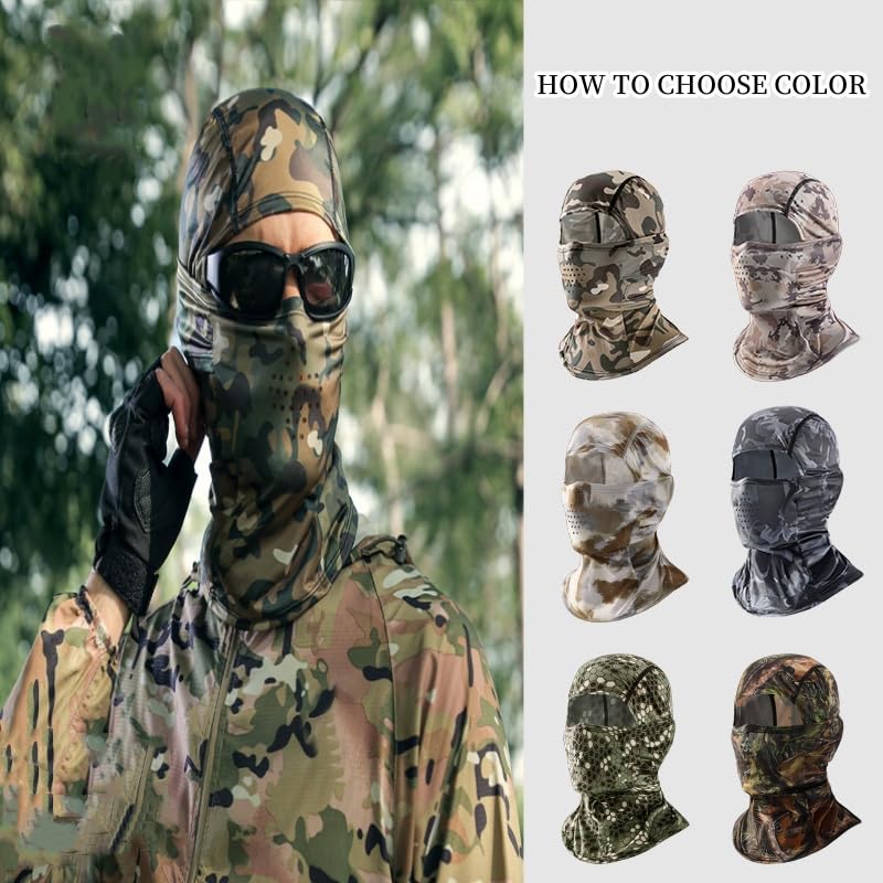 Camo Balaclava Face Mask for Men Women UV Sun Protection Cycling Neck Scarf Gaiter Head Breathable Motorcycle - color: Green Snake Camo