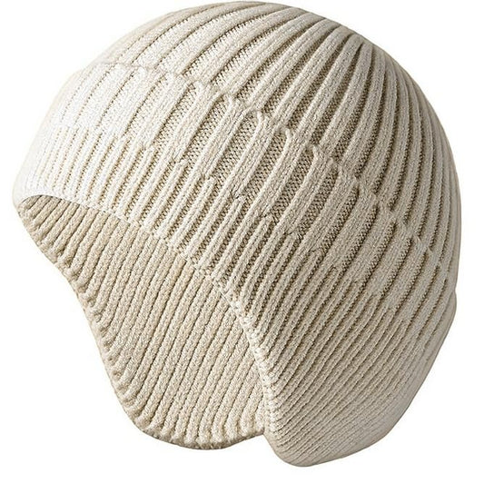 Winter Beanie for Men Women with Earflap, Fleece Lined Beanie Soft Warm Knit Hat Ski Stocking Cuffed Cap - color: Beige