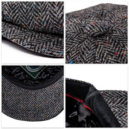 BOTVELA Men's 8 Panel Wool Blend Newsboy Flat Cap - color: Flecked Grey, size: 7 7/8
