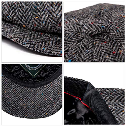 BOTVELA Men's 8 Panel Wool Blend Newsboy Flat Cap - color: Flecked Grey, size: 7 5/8