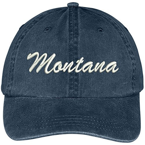 Trendy Apparel Shop Montana State Embroidered Low Profile Adjustable Cotton Cap - color: Navy