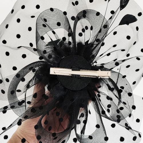 WLBON Fascinators Hat 20s 50s Headband Hair Clips Flower Mesh Veil Feather Headpiece Headwear Women Halloween Carnival Cocktail Wedding Church Cosplay Dress Up Birthday Tea Party Accessories Black - color: Black Tone