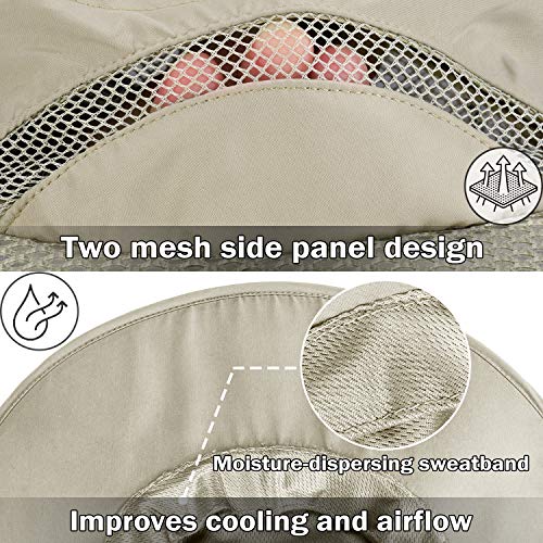 Men Safari Sun Hat Wide Brim Boonie Fishing Cap with Adjustable Drawstring - color: #Tan