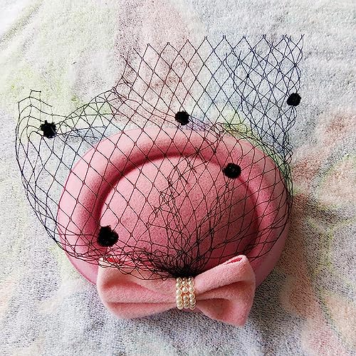 Fascinators Hats Pillbox Hat for Girl and Women - color: Pink-fascinator With Bowknot Veil