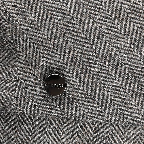 Stetson Chester Flat Cap Made in Germany Wool Silk Cashmere Houndstooth Men Autumn Winter - color: Grey, size: 7 3/8