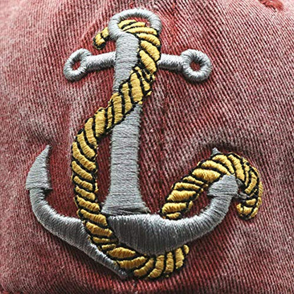 Anchor Embroidered Cotton Washed Dad Hat Distressed Retro Baseball Hat - color: Red