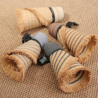 Straw Sun Visor Summer UV Protection Packable Wide Brim Beach Hat Ponytail Women - color: A-black