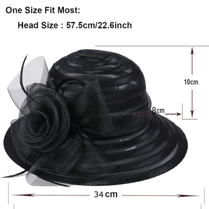 Ruphedy Women Derby Church Dress Bucket Hat Fascinators Tea Party Wedding Hat - color: S017-black