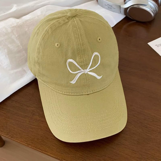 Unisex Bow Embroidery Baseball Cap Adjustable Outdoor Mom Sun Hat - color: Khaki