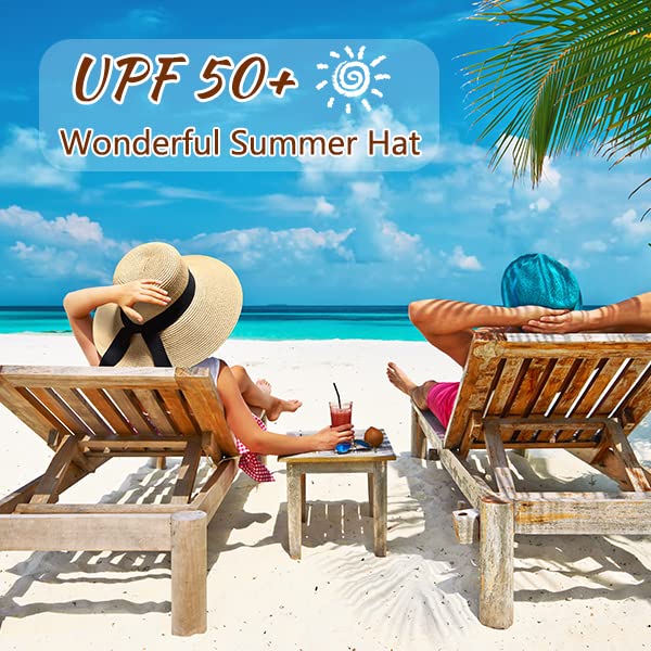 Beach Hats for Women, UPF 50+ Packable Floppy Lace Trim Sun Hat - color: Beige