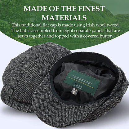 Biddy Murphy Irish Wool Tweed Newsboy Cap for Men, Herringbone - color: Gray, size: Large