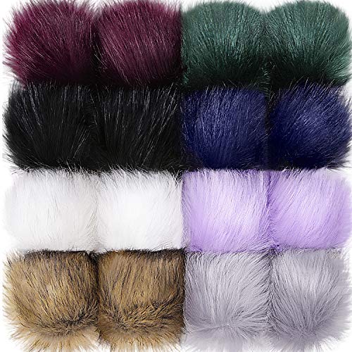 Tatuo 16 Pcs Faux Fur Pom Poms for Hats, Multiple Colors - color: Multiple Colors