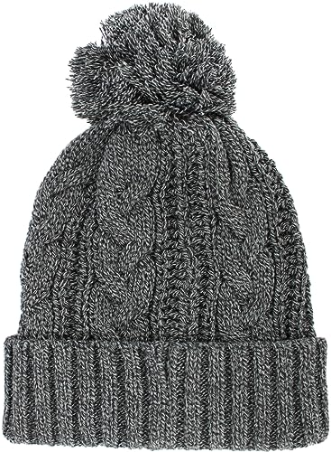 KBETHOS Women's Winter Warm Thick Oversize Knitted Beanie Hat with Pom Pom - color: Dark Gray Mix Cable Knit Pom Beanie