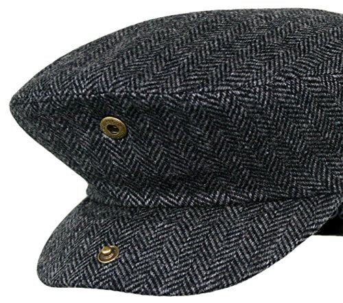 EPOCH Men's Herringbone Wool Tweed Newsboy Ivy Cabbie Driving Cap - color: 1935-charcoal, size: X-Large