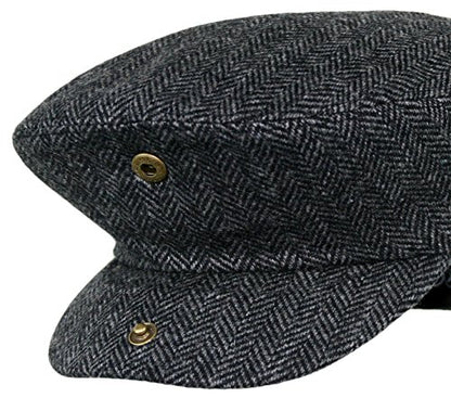 EPOCH Men's Herringbone Wool Tweed Newsboy Ivy Cabbie Driving Cap - color: 1935-charcoal, size: X-Large