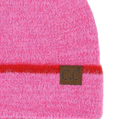 C.C Fuzzy Beanie for Women Unisex - Acrylic Stretchable Soft Warm Knit Winter Skully Hat - color: Feather Yarn-hot Pink