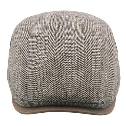 Mens Herringbone Tweed Newsboy Cap Flat Ivy Gatsby Hat Adjustable Cabbie Cap for Women - color: Light Grey
