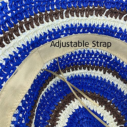WITHMOONS Women Cap Straw Crochet Sun Summer Bowler Foldable Bucket Hat YZH0158 - color: Blue