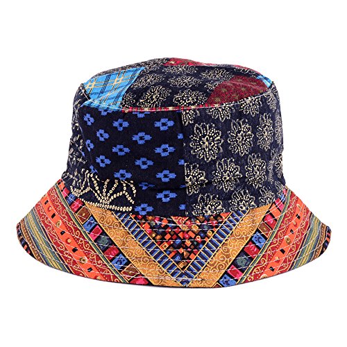 BYOS Unisex Trendy Reversible Lightweight Printed Bucket Hat Packable Outdoor - color: Hippie Patch Multi Red